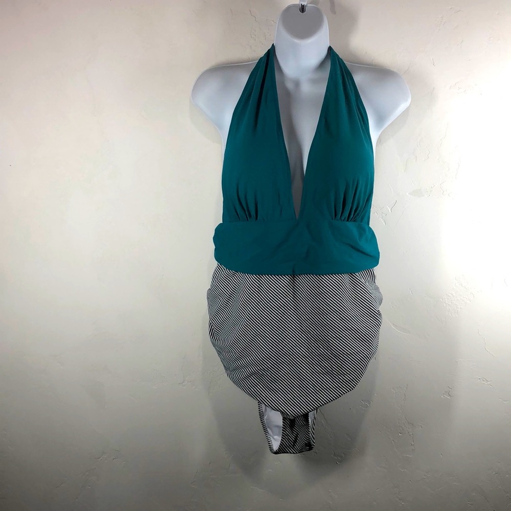 Cupshe teal and stripe one piece size 2X